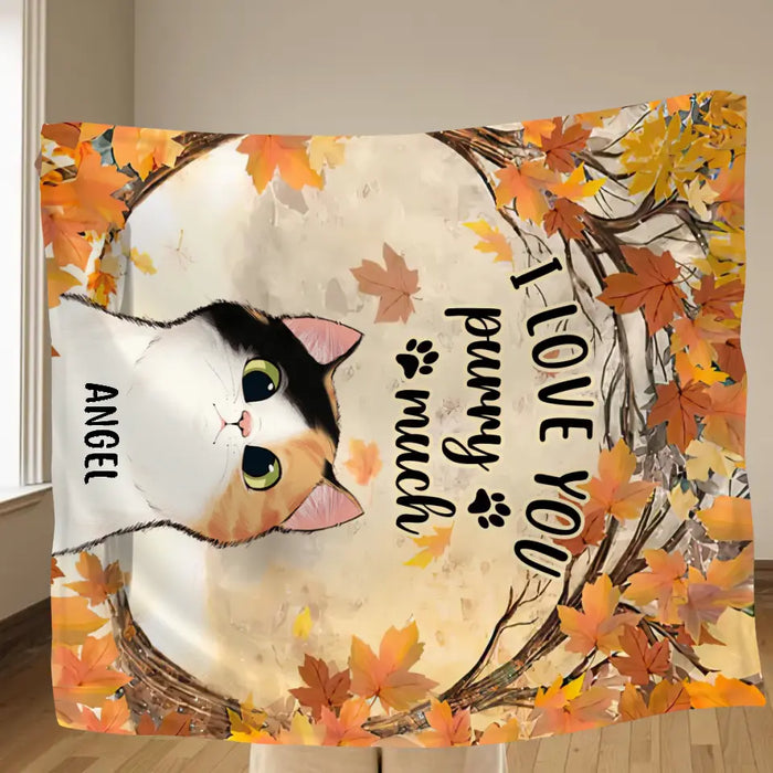 Personalized Cat Fleece Throw Blanket/Quilt - Gift Idea For Cat Lovers - Up to 6 Cats - I Love You Purry Much