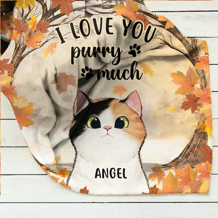 Personalized Cat Fleece Throw Blanket/Quilt - Gift Idea For Cat Lovers - Up to 6 Cats - I Love You Purry Much