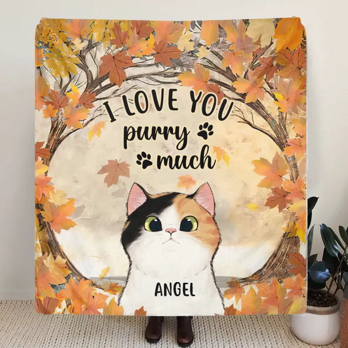 Personalized Cat Fleece Throw Blanket/Quilt - Gift Idea For Cat Lovers - Up to 6 Cats - I Love You Purry Much
