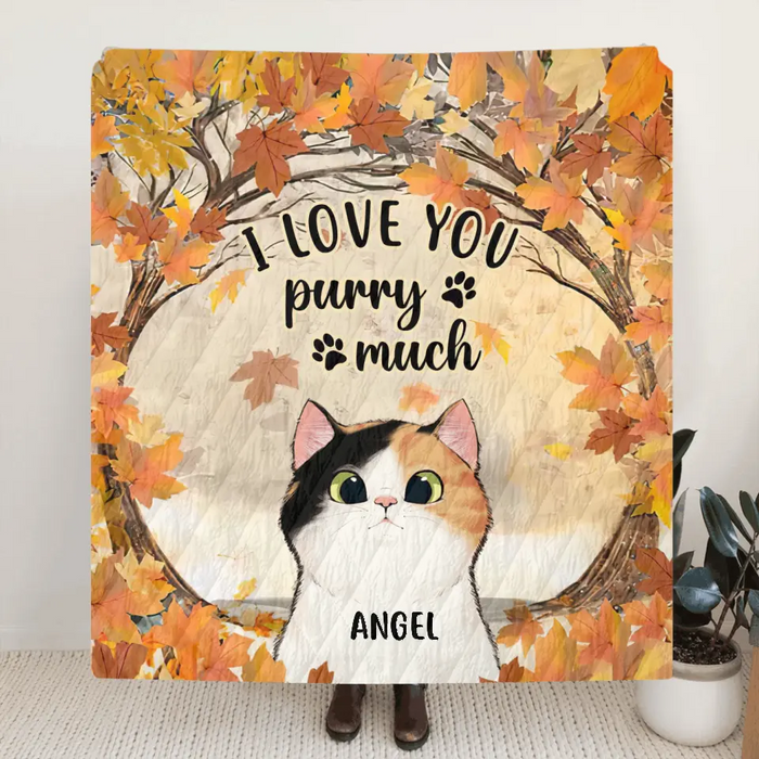 Personalized Cat Fleece Throw Blanket/Quilt - Gift Idea For Cat Lovers - Up to 6 Cats - I Love You Purry Much