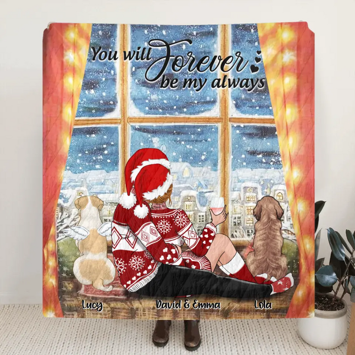 Personalized Hugging Couple Xmas Quilt/Fleece Blanket - Couple With Up to 2 Pets - Best Gift For Christmas - You Will Forever Be My Always - EWFNOK