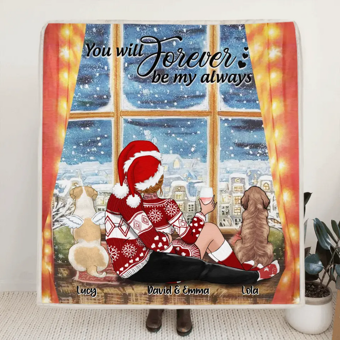 Personalized Hugging Couple Xmas Quilt/Fleece Blanket - Couple With Up to 2 Pets - Best Gift For Christmas - You Will Forever Be My Always - EWFNOK