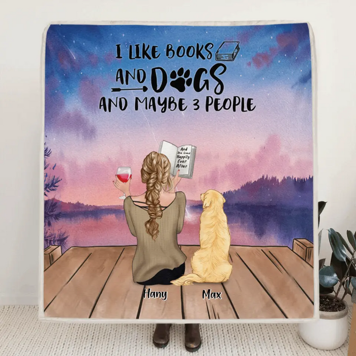 Personalized Dog Book Mom Quilt/Fleece Blanket/Pillow Cover - Woman With Up to 4 Dogs - Best Gift For Dog Lover - I Like Books And Dogs