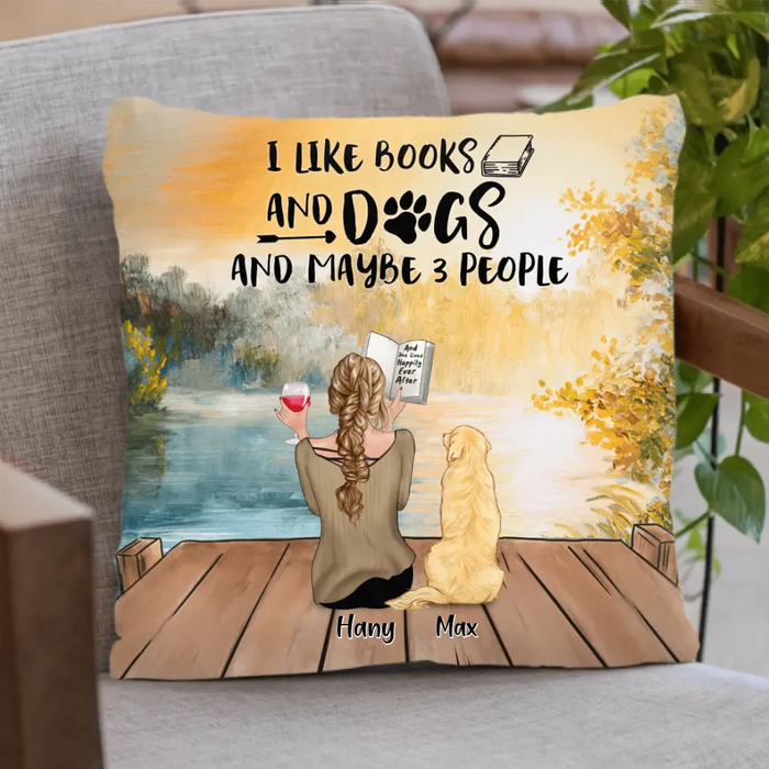 Personalized Dog Book Mom Quilt/Fleece Blanket/Pillow Cover - Woman With Up to 4 Dogs - Best Gift For Dog Lover - I Like Books And Dogs