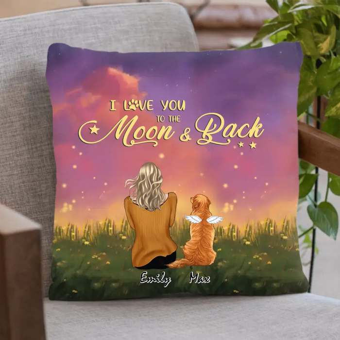 Personalized Pet Mom Pillow Cover/Quilt/Fleece Blanket - Up to 6 Pets - Gift Idea For Dog/Cat lover -  I Love You To The Moon And Back