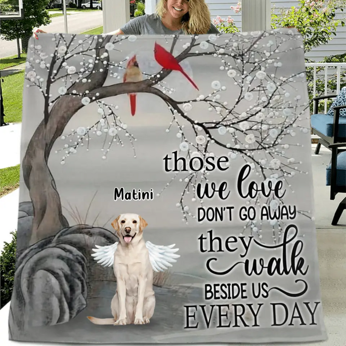Personalized Memorial Dog Quilt/Fleece Throw Blanket - Memorial Gift For Dog Lovers With Up to 3 Dogs - Those We Love Don't Go Away, They Walk Beside Us Every Day
