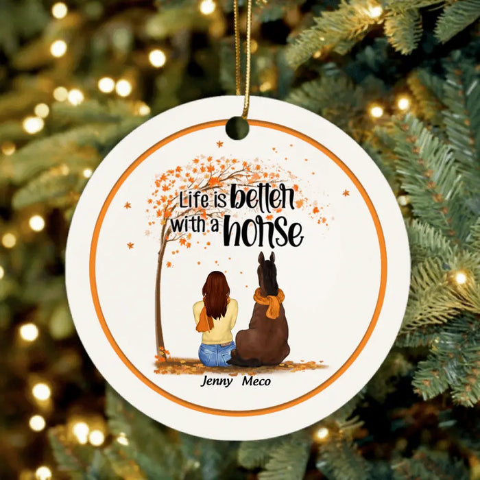 Personalized Horse Mom In Autumn Ornament - Girl With Up to 3 Horses - Best Gift For Horse Lover - Life Is Better With Horses