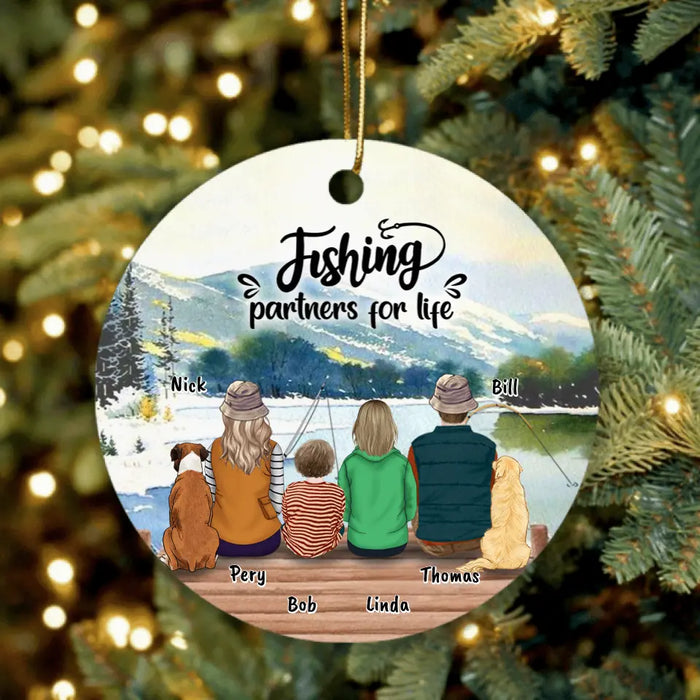 Personalized Fishing Ornaments - Parents with 2 Kids/Single Parent/Couple/Solo Man/Woman with Up to 4 Dogs - Best Gift For Fishing Lovers
