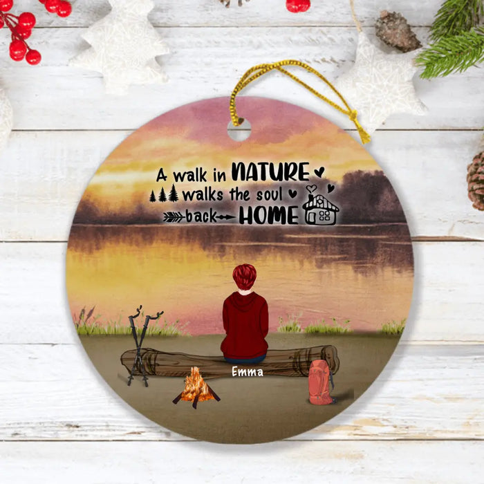 Personalized Hiking Ornament - Man/Woman/Couple/Parents With Up to 6 Pets And 4 Kids - Gift For Hiking Lover - Head For The Hills