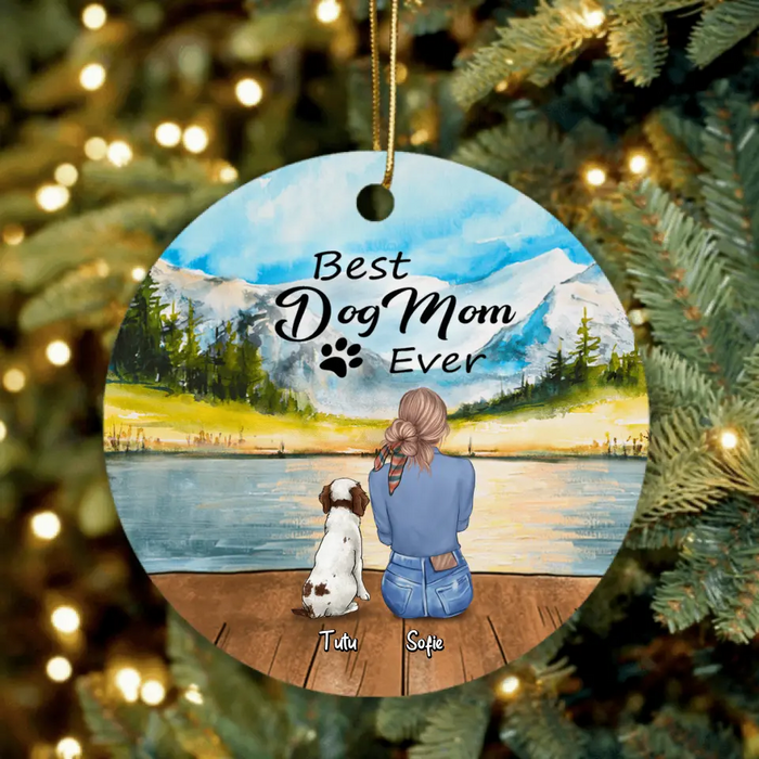 Personalized Pet Mom/Dad Ornament - Mom/Dad With Up to 4 Dogs/4 Cats - Best Gift For Dog/Cat Lover - Life Is Better With Dogs