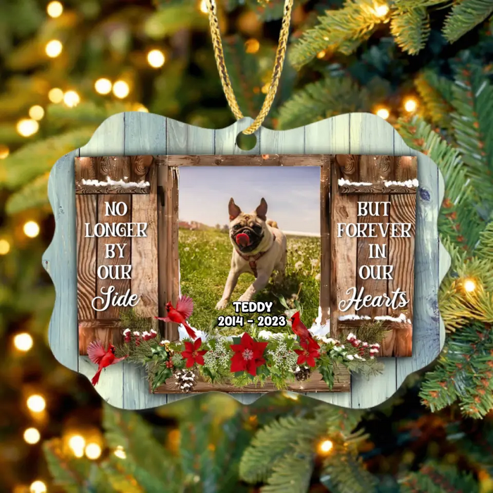 Personalized Memorial Pet Photo Rectangle Wooden Ornament - Christmas/Memorial Gift Idea for Pet Owners - No Longer By Our Side But Forever In Our Hearts