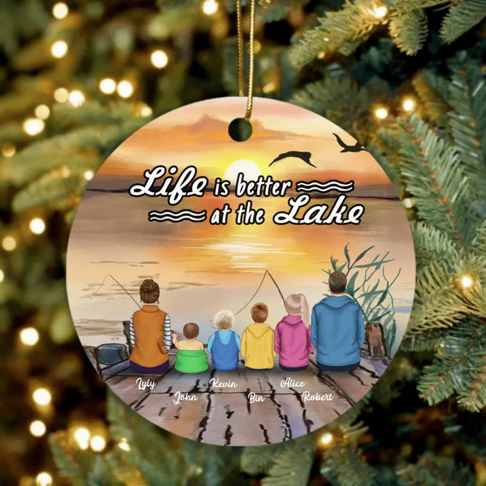 Personalized Fishing Ornaments - Parents with 4 Kids/Single Parent/Couple/Solo Man/Woman with Up to 3 Pets - Best Gift For Fishing Lovers