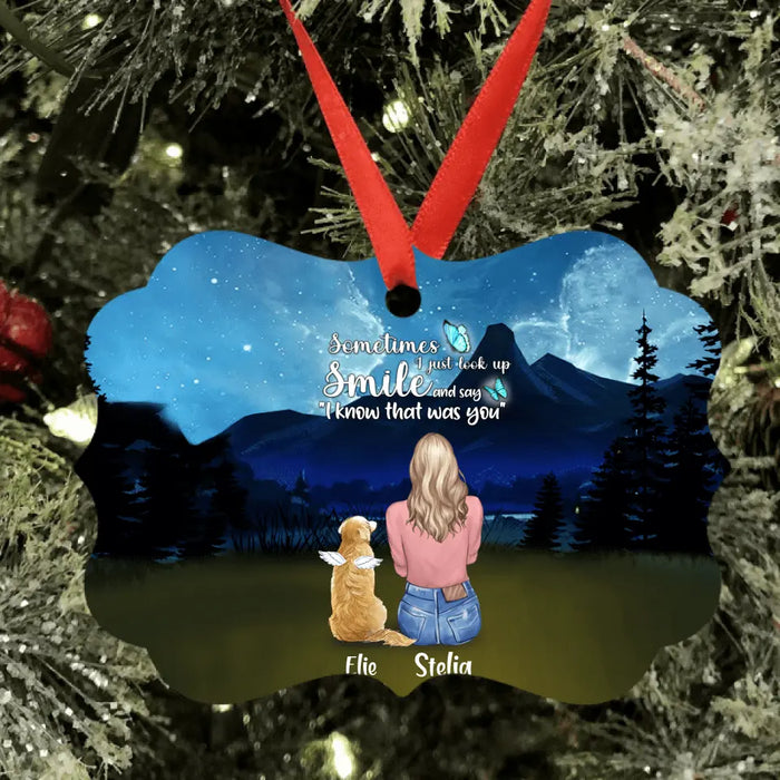 Personalized Lost Pet Mom Ornament - Girl With Up to 4 Pets - Memorial Gift For Pet Lovers