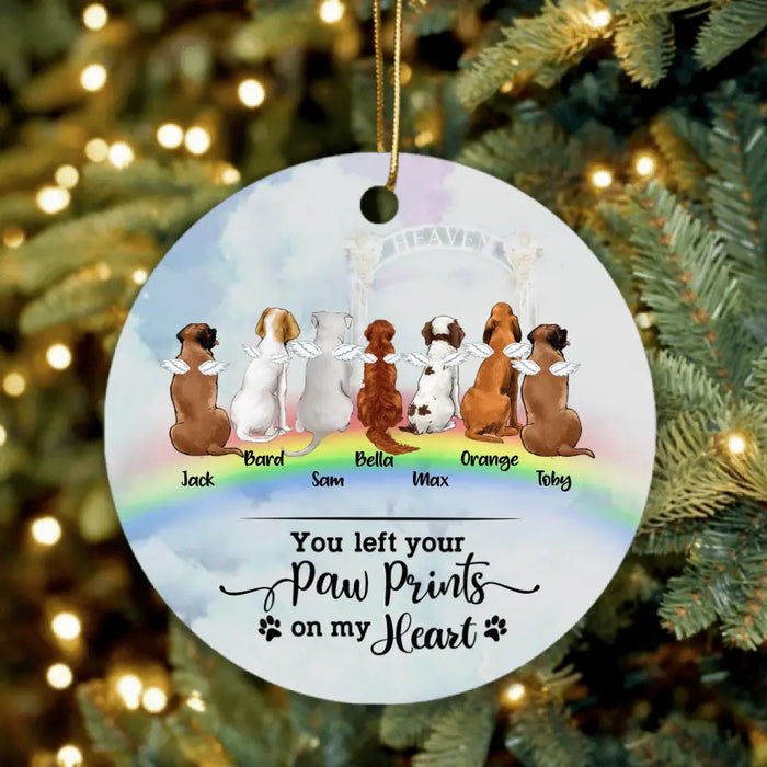 Personalized Memorial Pets Ornament - Up to 7 Pets - Memorial Gift For Dog Lovers/Cat Lovers - You Left Your Paw Prints On My Heart - AXSIO5