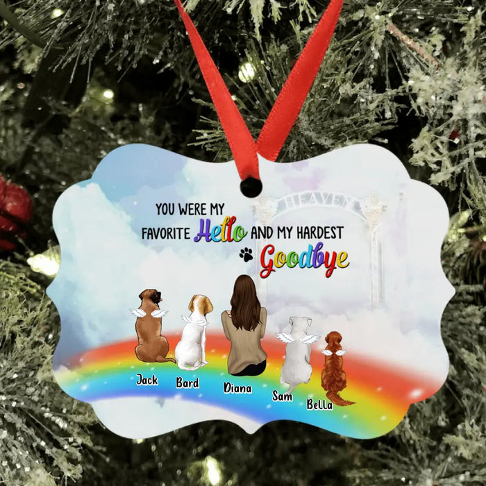 Personalized Memorial Pets At Rainbow Bridge Ornament - Up to 5 Pets - Memorial Gift For Dog Lovers/Cat Lovers - Just Saying Goodbye For A While Till We Meet Again At The Rainbow Bridge