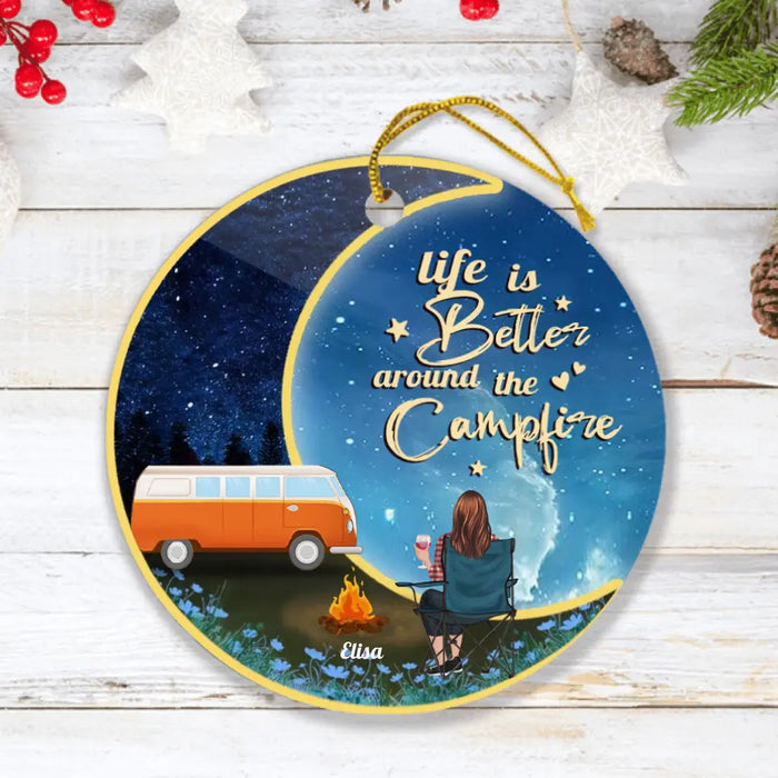 Personalized Camping Moon Ornament - Man/Woman/Couple - Best Gift For Camping Lover - Life Is Better Around The Camfire