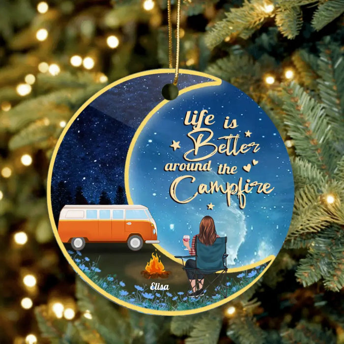 Personalized Camping Moon Ornament - Man/Woman/Couple - Best Gift For Camping Lover - Life Is Better Around The Camfire