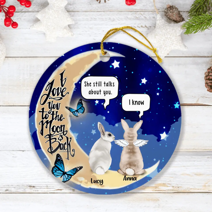 Personalized Rabbit Moon Memorial Ornament - Up to 5 Rabbits - Memorial Gift Idea - I Love You To The Moon & Back