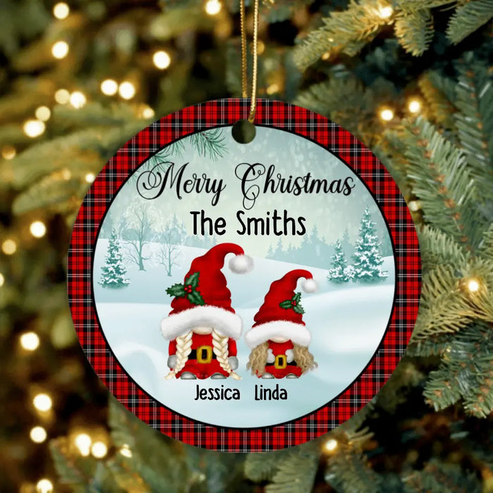 Personalized Gnomies Family Ornament - Adult/Couple With Up to 3 Kids - Christmas Gift For Family