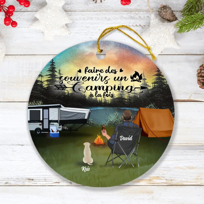 Personalized Night Camping Ornaments - Best Gift For Camping Lover - Couple/Single Parent/Solo - Up to 5 Kids and 3 Pets