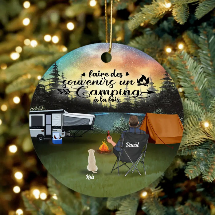 Personalized Night Camping Ornaments - Best Gift For Camping Lover - Couple/Single Parent/Solo - Up to 5 Kids and 3 Pets