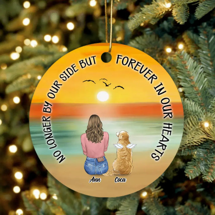 Personalized Memorial Pet Loss Circle Ornament - Up to 4 Pets - Memorial Gift Idea For Dog/Cat Lovers - No Longer By Our Side But Forever In Our Hearts