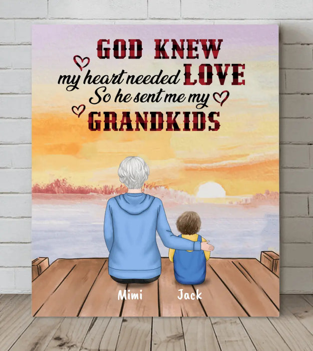 Personalized Grandparent & Grandkids Canvas Wall Art - Gift for Grandparent/Grandkids/Granma/Grandpa - Up to 4 Grandkids - God knew my heart needed love