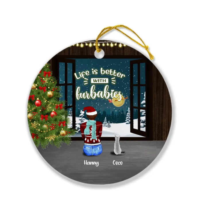 Personalized Christmas By Window Ornament - Man/Woman/Couple With Up to 3 Kids - 4 Pets - Best Gift For Christmas - Happy First Christmas Together