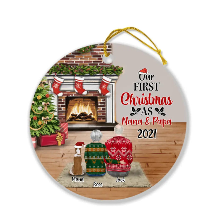 Personalized First Christmas As Nana & Papa Ornament - Couple With Up to 4 Pets - Christmas Gift For Dog/Cat Lover
