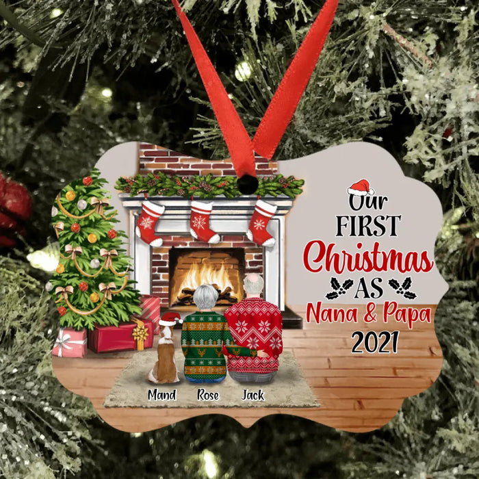 Personalized First Christmas As Nana & Papa Ornament - Couple With Up to 4 Pets - Christmas Gift For Dog/Cat Lover