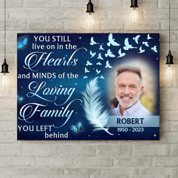 Personalized Memorial Photo Canvas - Memorial Gift Idea For Mom/Dad/Husband/Wife - Upload Photo - You Still Live On In The Hearts