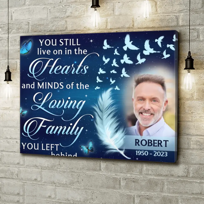 Personalized Memorial Photo Canvas - Memorial Gift Idea For Mom/Dad/Husband/Wife - Upload Photo - You Still Live On In The Hearts