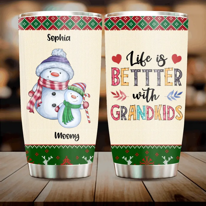 Personalized Grandma Tumbler - Gift Idea For Christmas  - Up to 5 Grandkids - Life Is Better With Grandkids