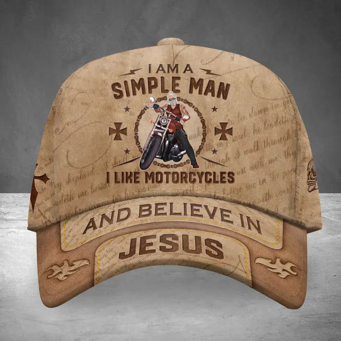 Personalized Biker Man Cap - Gift For Biker/Father/Grandpa/Friend - I Am A Simple Man I Like Motorcycles And Believe In Jesus