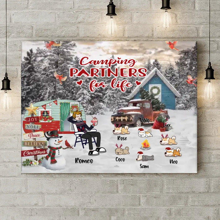 Personalized Christmas Camping Horizontal Canvas - Adult/Couple With Up to 6 Pets - Christmas Gift For Dog/Cat Lover - Camping Partners For Life