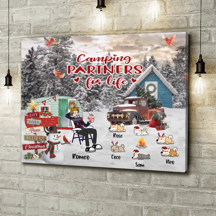 Personalized Christmas Camping Horizontal Canvas - Adult/Couple With Up to 6 Pets - Christmas Gift For Dog/Cat Lover - Camping Partners For Life