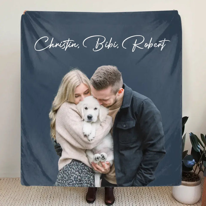 Personalized Photo Dog Mom Dad Quilt/Fleece Throw Blanket - Gift Idea For Family/Pet Lover