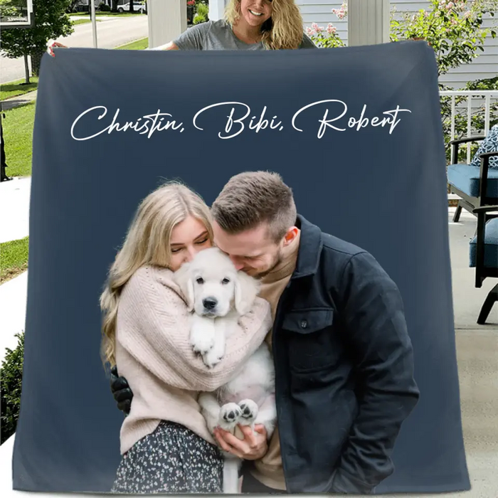 Personalized Photo Dog Mom Dad Quilt/Fleece Throw Blanket - Gift Idea For Family/Pet Lover
