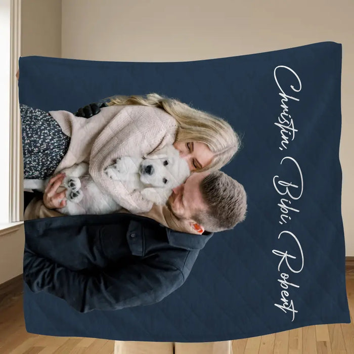 Personalized Photo Dog Mom Dad Quilt/Fleece Throw Blanket - Gift Idea For Family/Pet Lover