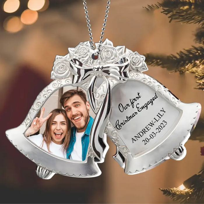 Personalized Couple Bells Acrylic Ornament - Upload Photo - Christmas/Anniversary Gift For Couple - Our First Christmas Engaged