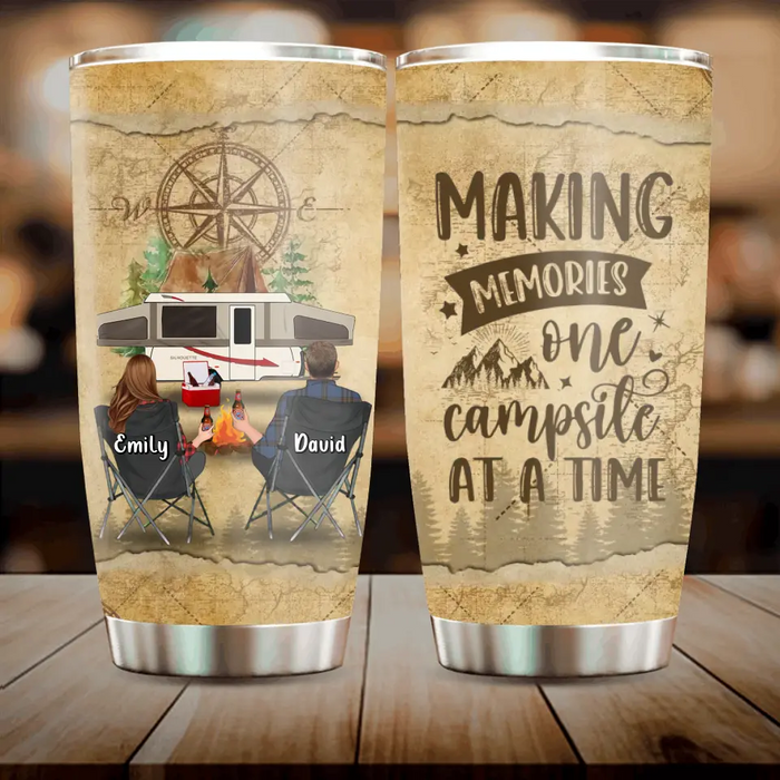 Personalized Camping Tumbler - Couple/Parents With Up to 3 Pets - Gift Idea For Couple/Camping Lover - Making Memories One Campsite At A Time