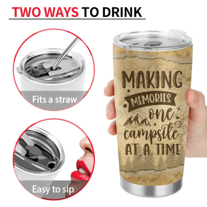 Personalized Camping Tumbler - Couple/Parents With Up to 3 Pets - Gift Idea For Couple/Camping Lover - Making Memories One Campsite At A Time