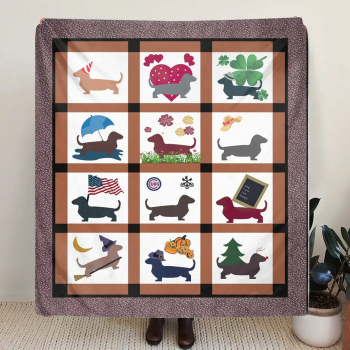 Cute Dachshund Dog Fleece Throw Blanket & Quilt - Gift Idea for Dog Lovers