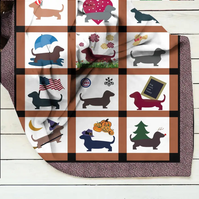 Cute Dachshund Dog Fleece Throw Blanket & Quilt - Gift Idea for Dog Lovers