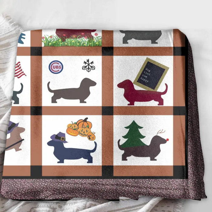 Cute Dachshund Dog Fleece Throw Blanket & Quilt - Gift Idea for Dog Lovers