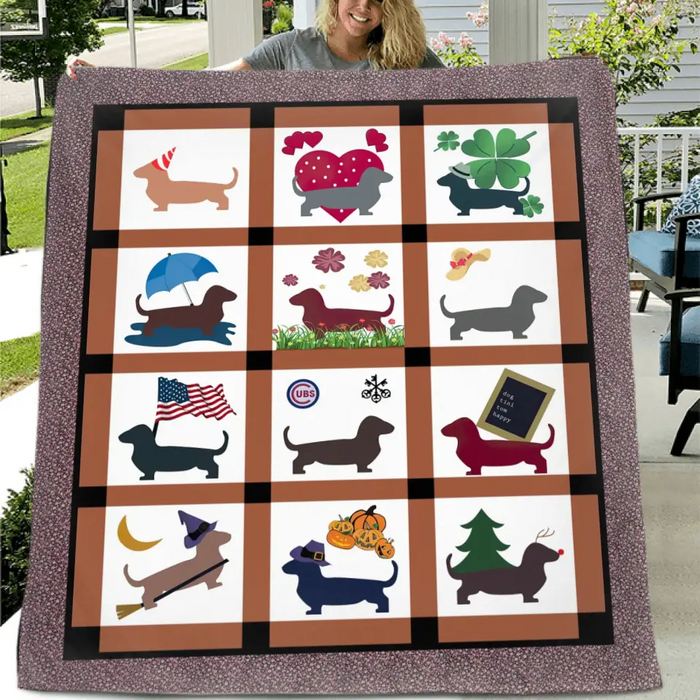 Cute Dachshund Dog Fleece Throw Blanket & Quilt - Gift Idea for Dog Lovers