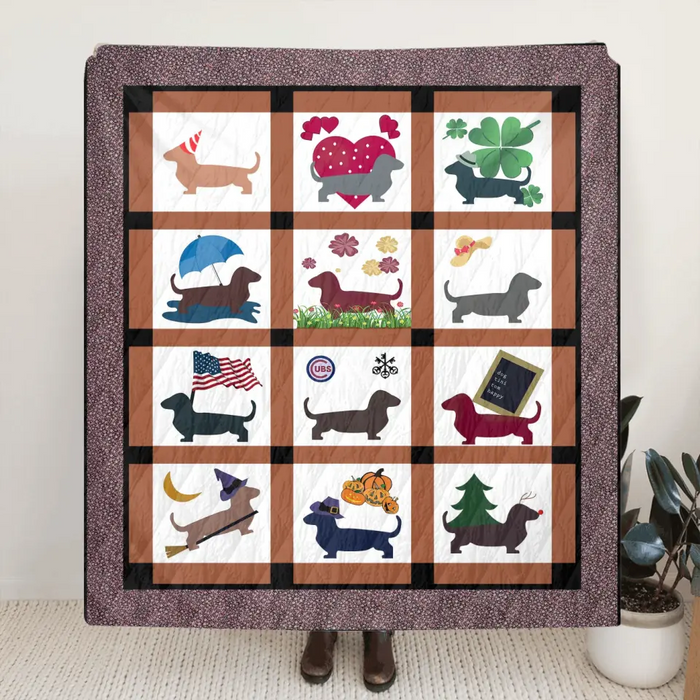 Cute Dachshund Dog Fleece Throw Blanket & Quilt - Gift Idea for Dog Lovers