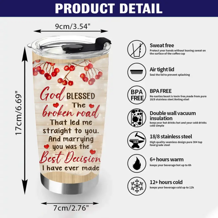 Personalized Memorial Family Tumbler - Gift Idea For Family - Up to 5 Kids - God Blessed The Broken Road