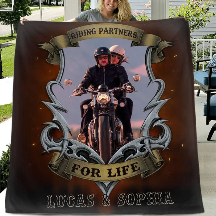Personalized Riding Couple Fleece Throw Blanket & Quilt - Gift Idea For Riding Lover/Couple/Him & Her - Riding Partners For Life