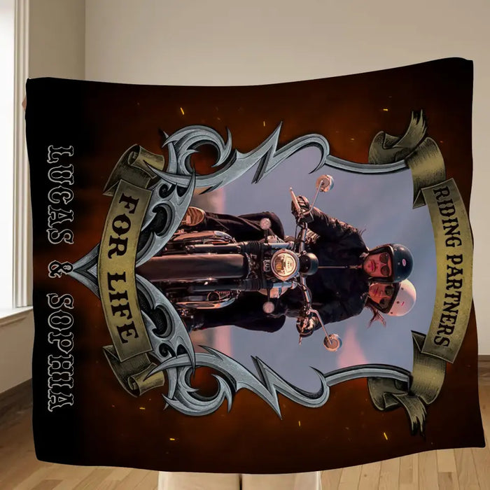 Personalized Riding Couple Fleece Throw Blanket & Quilt - Gift Idea For Riding Lover/Couple/Him & Her - Riding Partners For Life